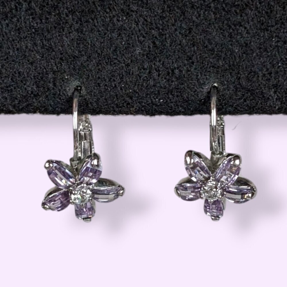 (2/$20) Dainty Purple Glass Flower Earrings
